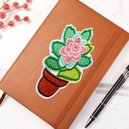 Chenille Iron-On Patch Design, Potted Succulent Flower, Graphic Leather Journal