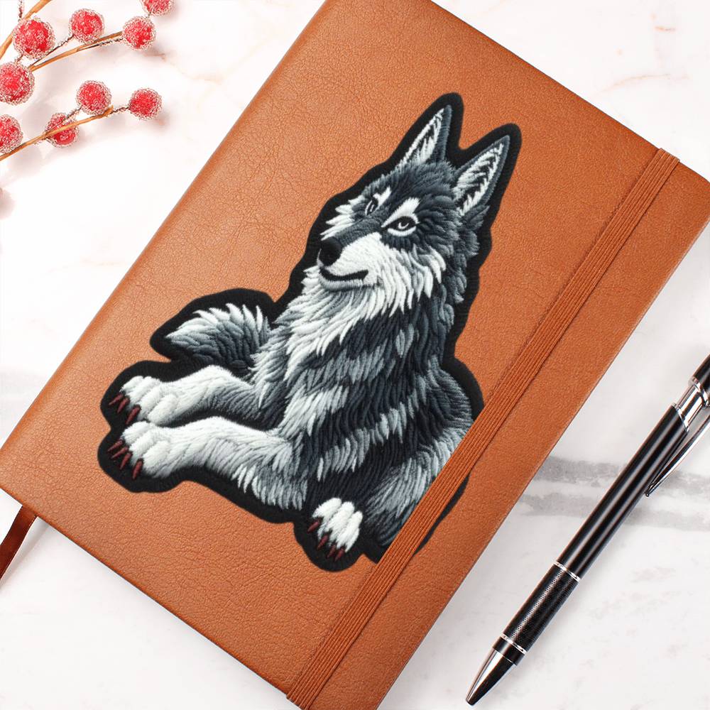 Furry Wolf Animal, Chenille Patch Graphic, Leather Journal, Leather Notebook