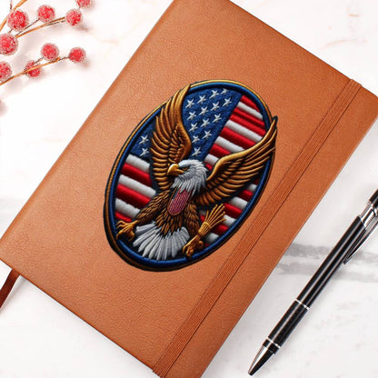 Bald Eagle USA Flag, American Chenille Patch Graphic, Vegan Leather Journal Notebook