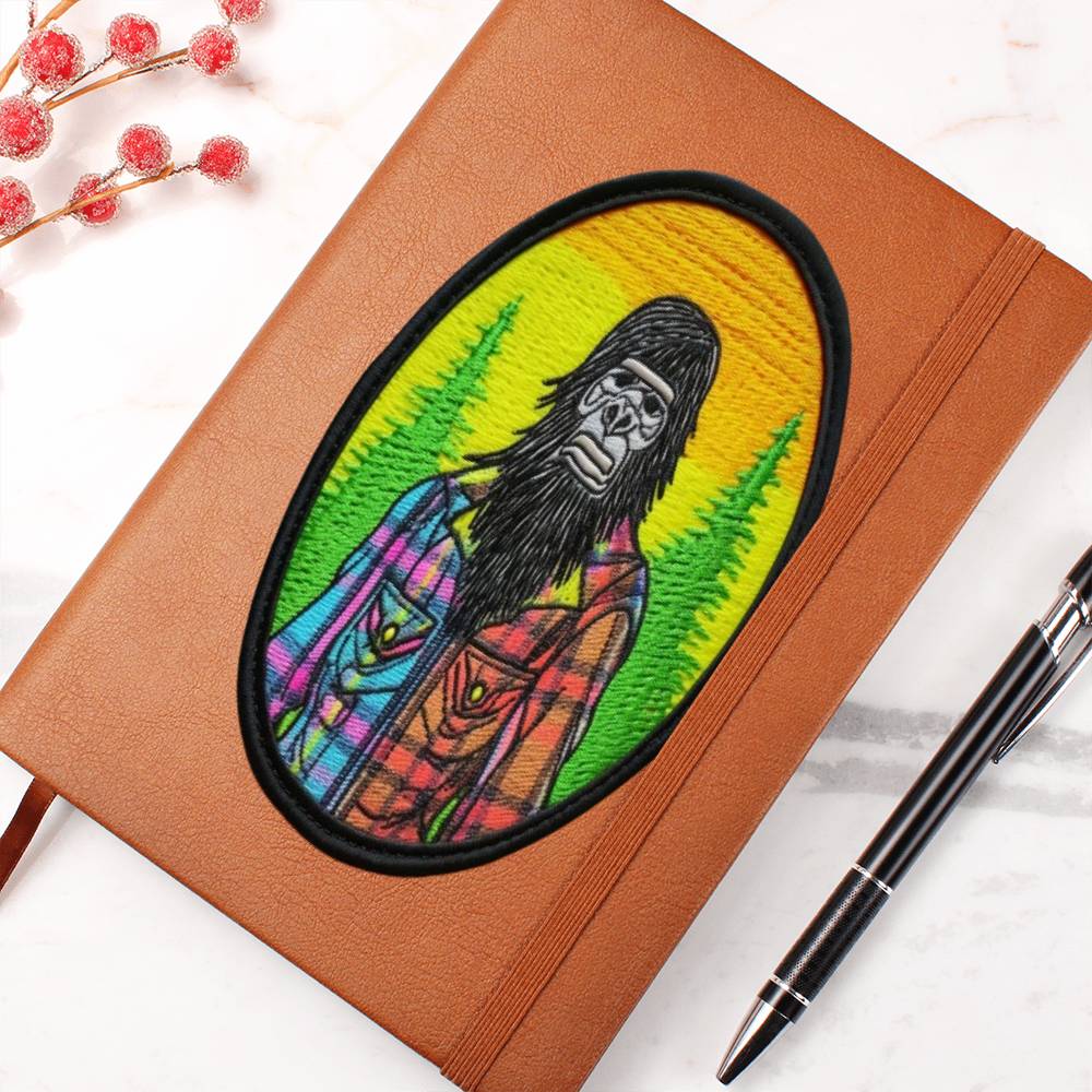 Embroidered Patch, Sasquatch Wearing Neon Plaid -- Graphic Leather Journal