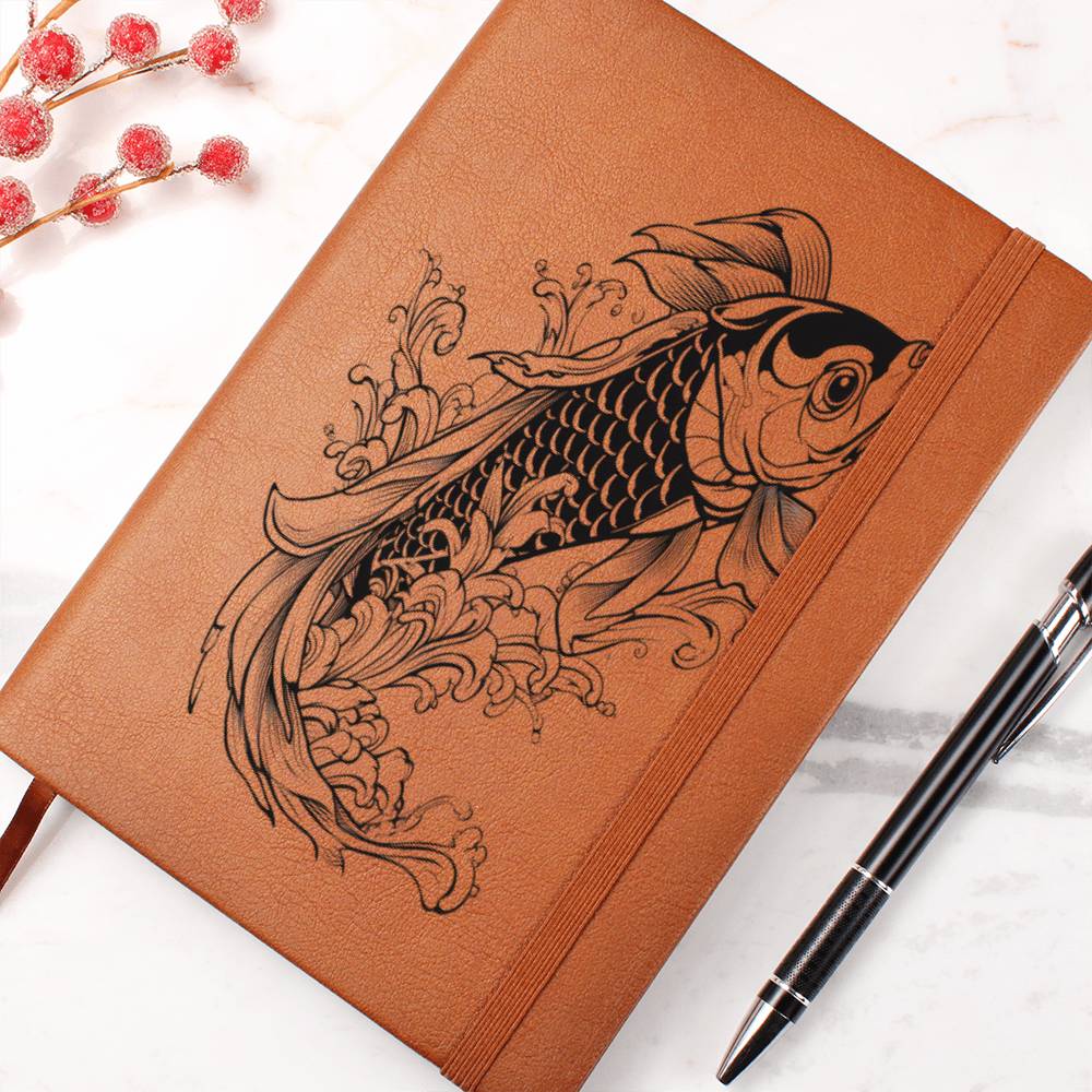 Koi Fish, Leather Journal, Leather Notebook - USA Shipping