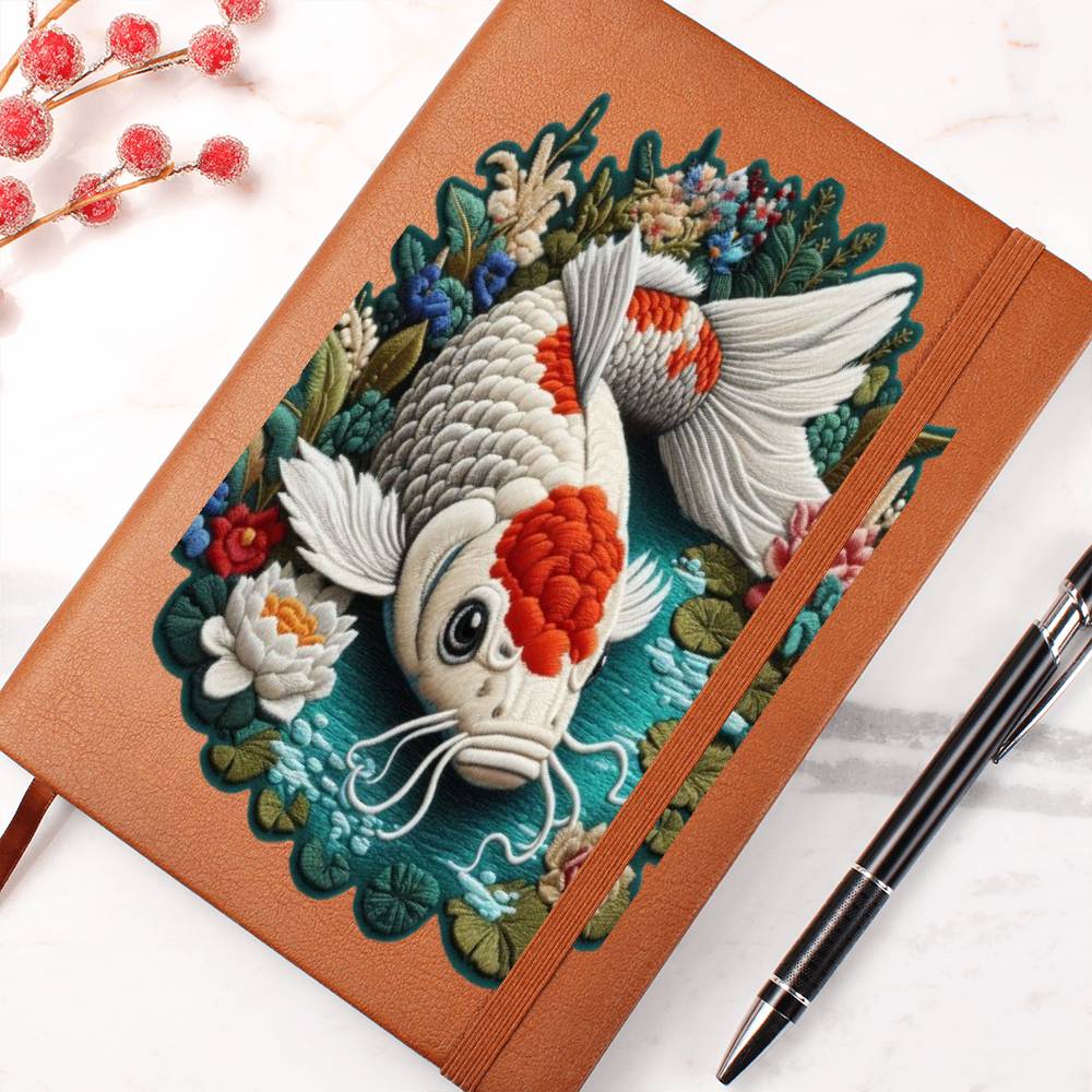 Koi Fish Pond, Graphic Leather Journal, Leather Notebook