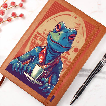 Frog Coffee Drinker Shop old Classic Graphic, Vegan Leather Journal, Leather Notebook