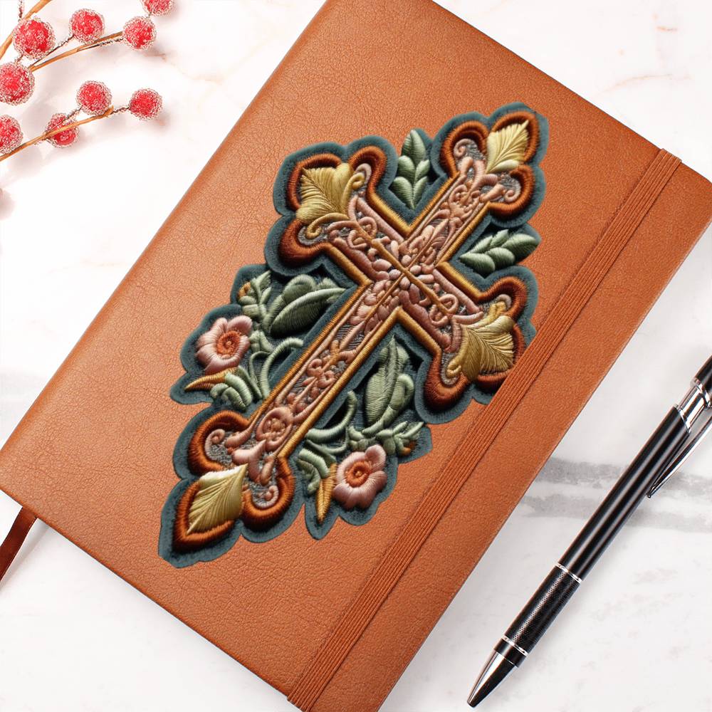 Christian Faith Cross, Chenille Patch Graphic, Vegan Leather Journal Notebook