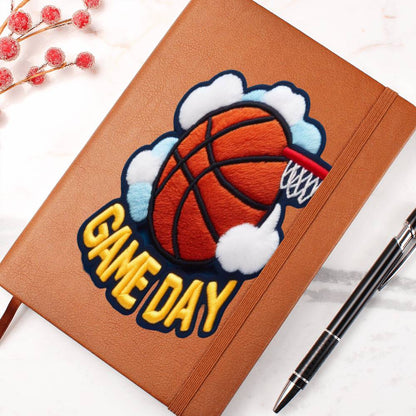 Basketball Game Day, Chenille Patch Graphic, Leather Journal Notebook