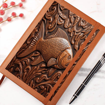 Fish Leather Tooled Emboss Graphic, Leather Journal, Leather Notebook