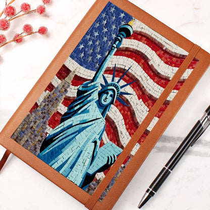 Mosaic Statue Of Liberty USA America Patriotic, Graphic Leather Journal Notebook