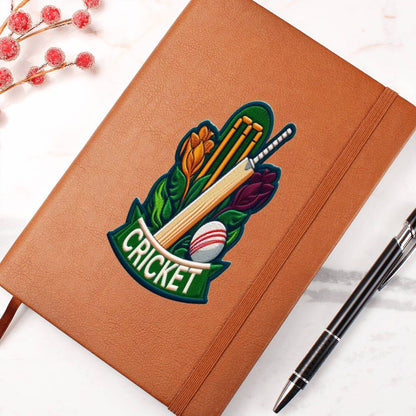 Cricket Sport, gráfico de parche de chenilla, cuaderno de cuero