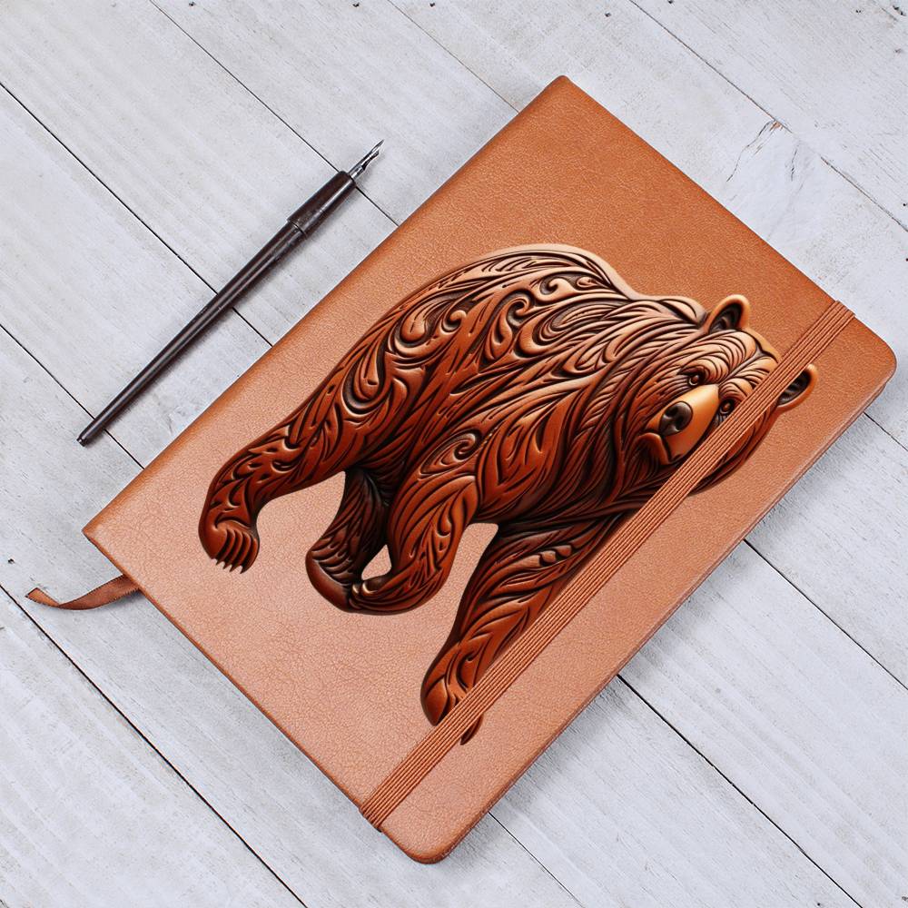 Grizzly Bear, Brown Tooled Leather Graphic, Leather Journal, Leather Notebook