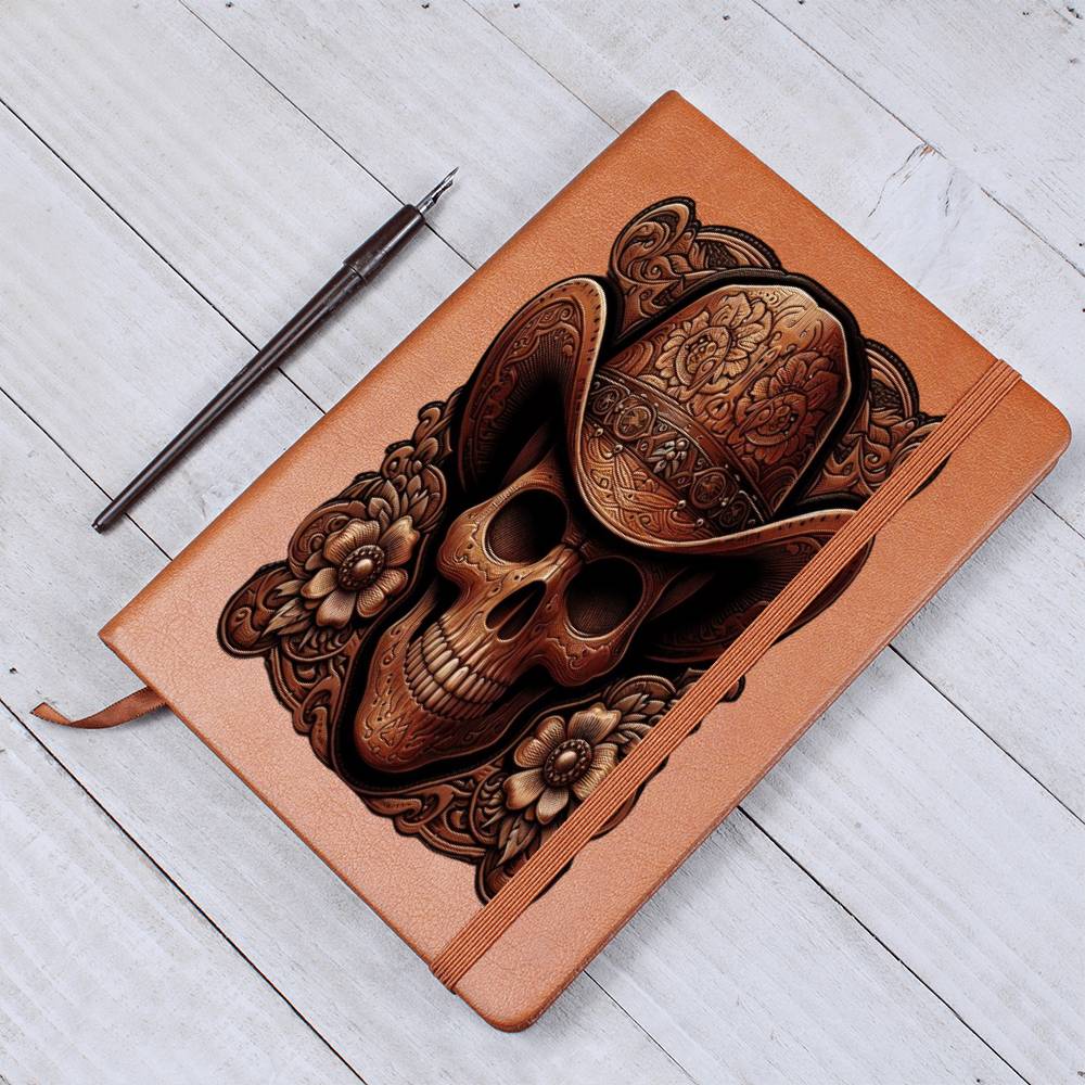 Cowboy Skull, Tooled Leather Graphic, Leather Journal, Leather Notebook