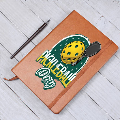 Pickleball Day Sport Game, Graphic - Vegan Leather Journal Notebook