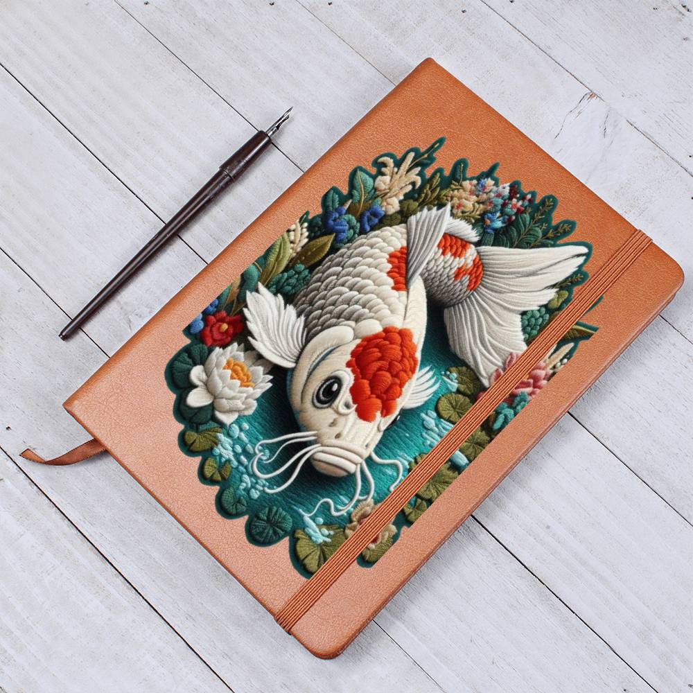 Koi Fish Pond, Graphic Leather Journal, Leather Notebook