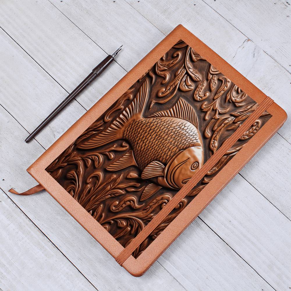 Fish Leather Tooled Emboss Graphic, Leather Journal, Leather Notebook