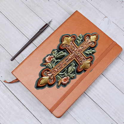 Christian Faith Cross, Chenille Patch Graphic, Vegan Leather Journal Notebook