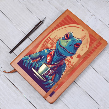 Frog Coffee Drinker Shop old Classic Graphic, Vegan Leather Journal, Leather Notebook