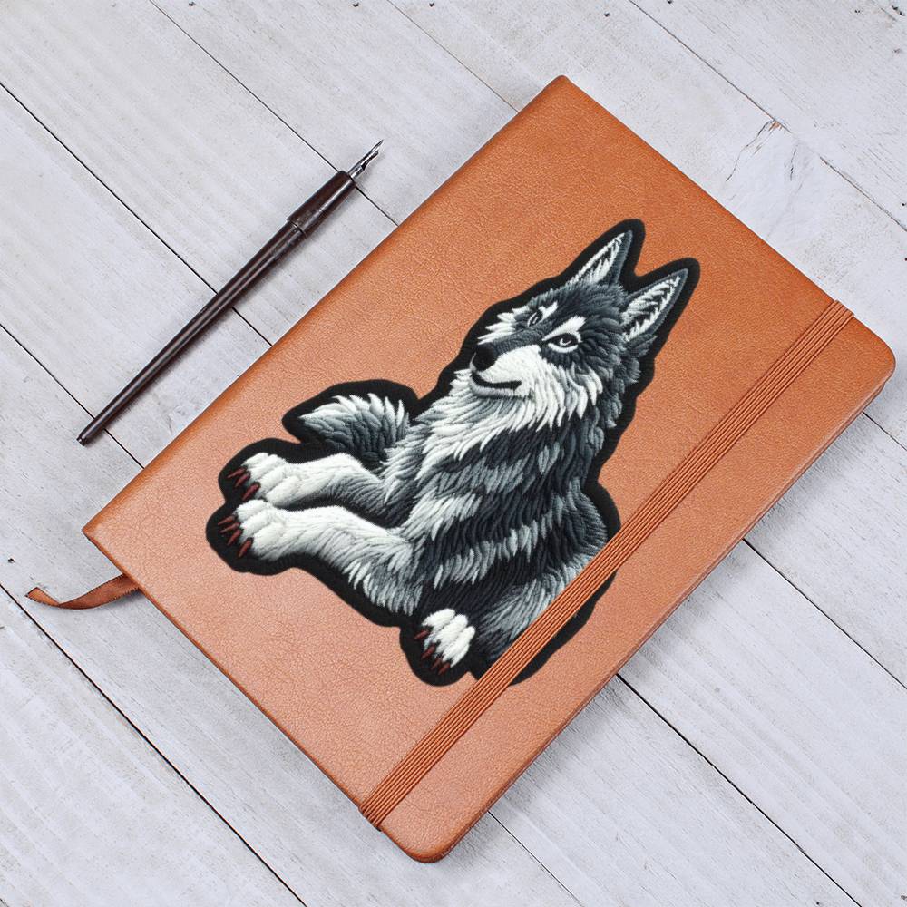 Furry Wolf Animal, Chenille Patch Graphic, Leather Journal, Leather Notebook