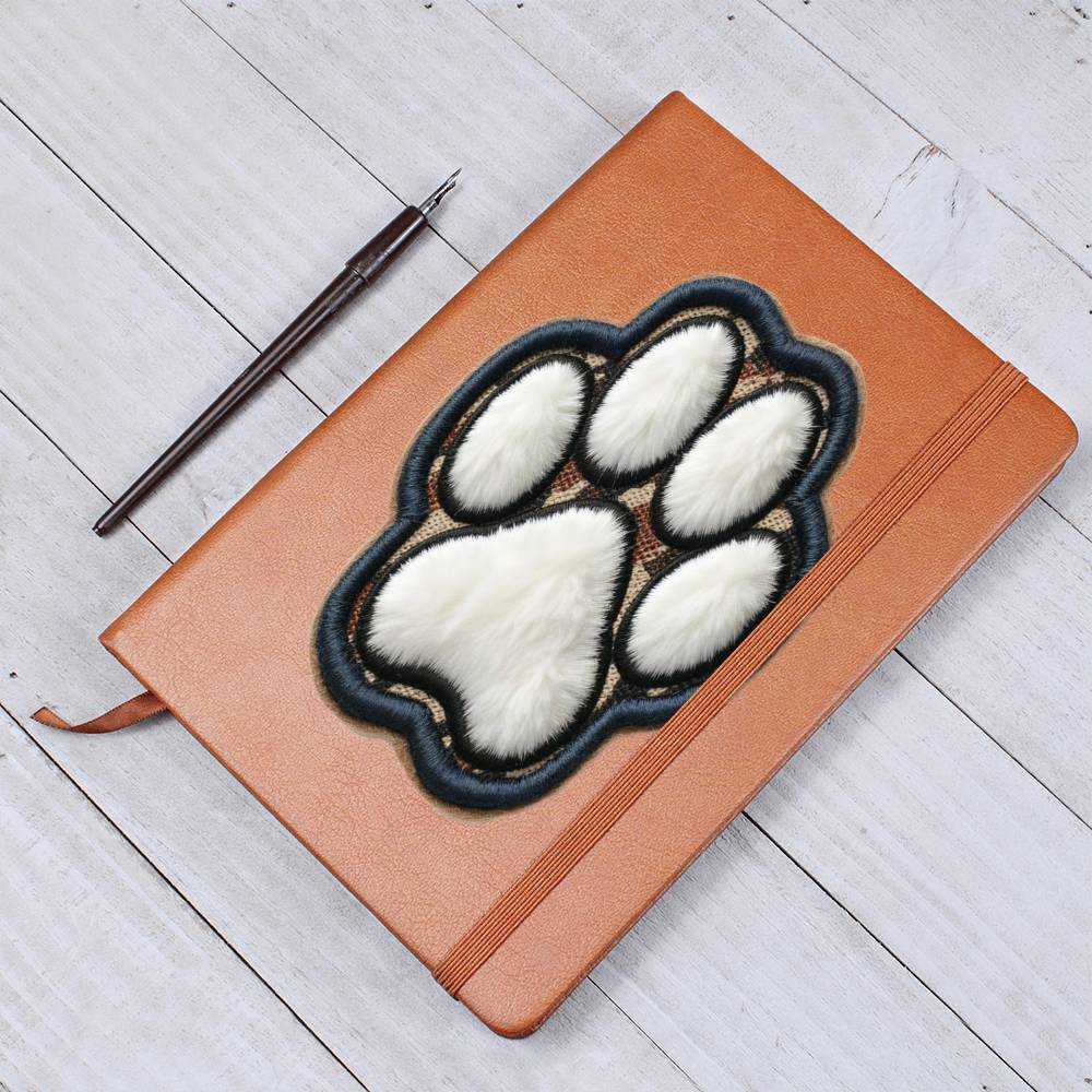 Paw Print, Chenille Patch Graphic, Leather Journal, Leather Notebook