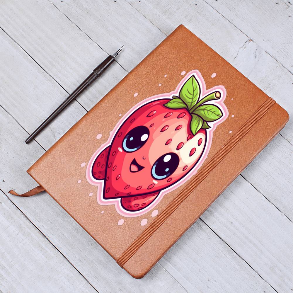 Kawaii Strawberry Adventure - Anime Classic Traditional Japanese Fruit - Otaku Artwork - Vegan Leather Journal Notebook