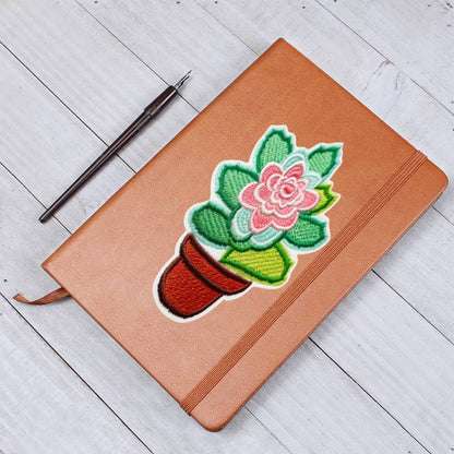 Chenille Iron-On Patch Design, Potted Succulent Flower, Graphic Leather Journal