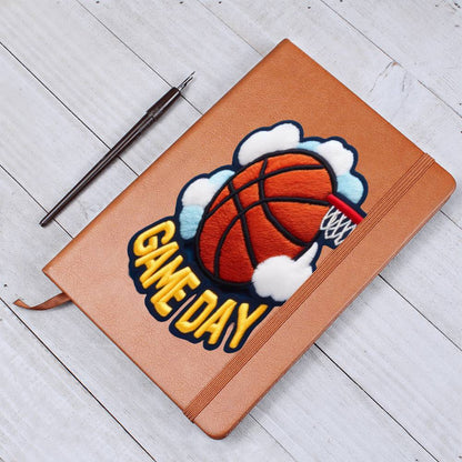 Basketball Game Day, Chenille Patch Graphic, Leather Journal Notebook