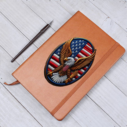 Bald Eagle USA Flag, American Chenille Patch Graphic, Vegan Leather Journal Notebook