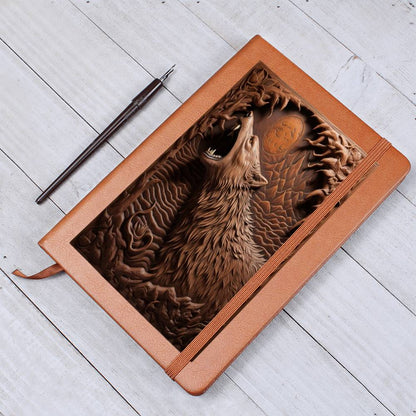 Wolf Full Moon, Tooled Brown Leather, Leather Journal, Leather Notebook