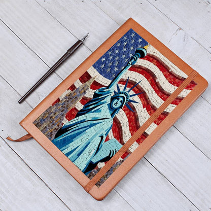 Mosaic Statue Of Liberty USA America Patriotic, Graphic Leather Journal Notebook