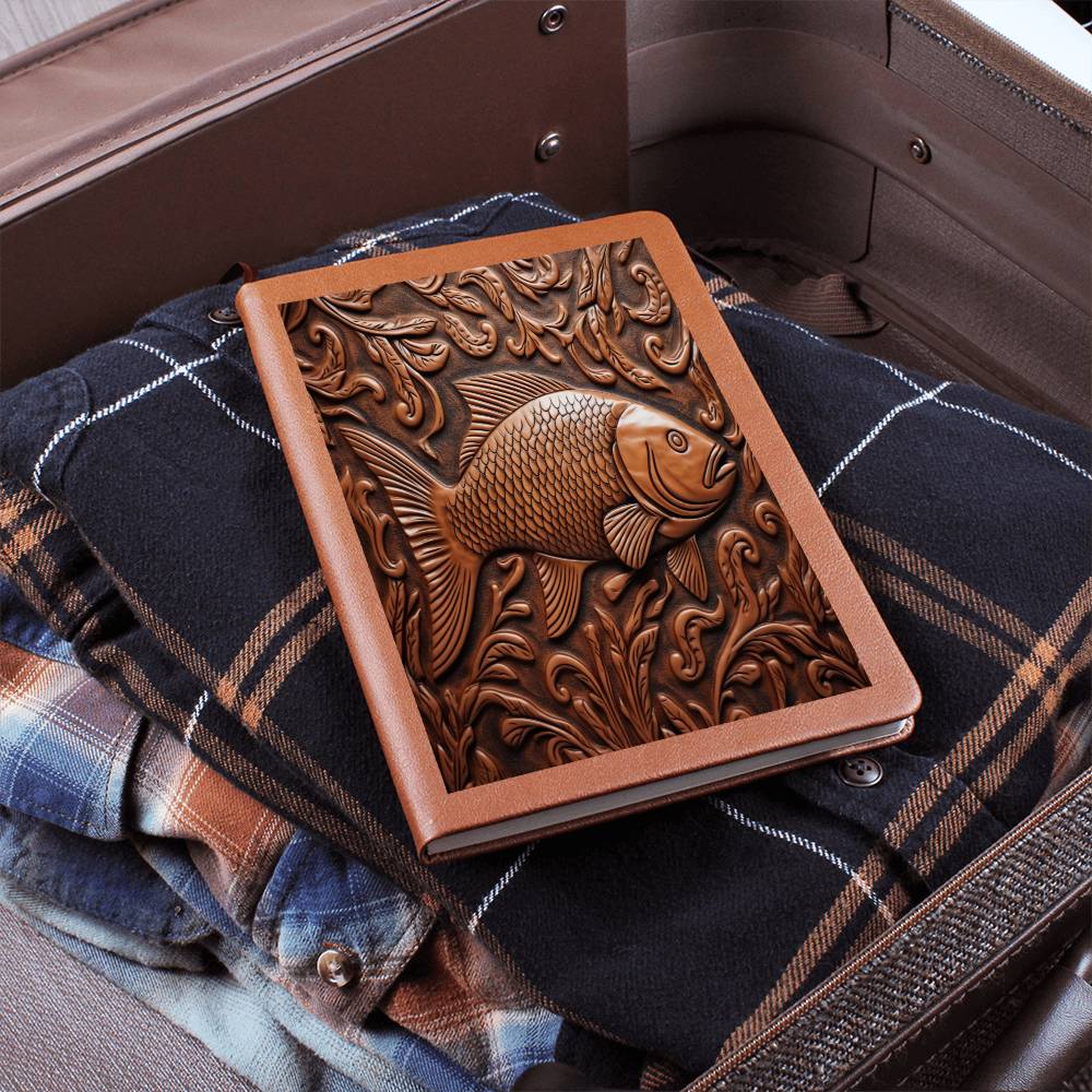 Fish Leather Tooled Emboss Graphic, Leather Journal, Leather Notebook