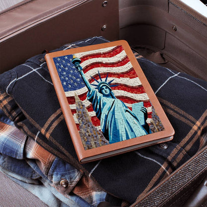 Mosaic Statue Of Liberty USA America Patriotic, Graphic Leather Journal Notebook