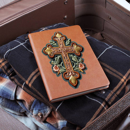 Christian Faith Cross, Chenille Patch Graphic, Vegan Leather Journal Notebook