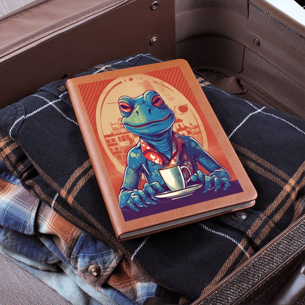 Frog Coffee Drinker Shop old Classic Graphic, Vegan Leather Journal, Leather Notebook