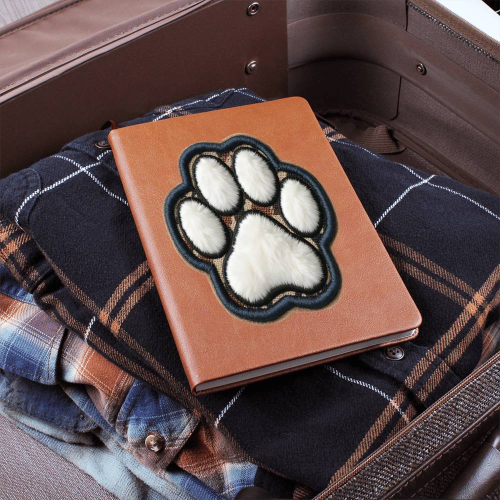 Paw Print, Chenille Patch Graphic, Leather Journal, Leather Notebook