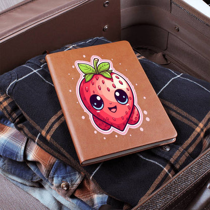 Kawaii Strawberry Adventure - Anime Classic Traditional Japanese Fruit - Otaku Artwork - Vegan Leather Journal Notebook