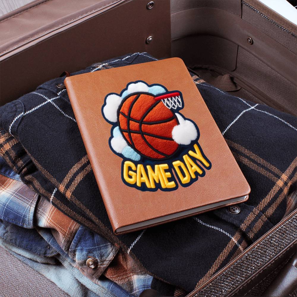 Basketball Game Day, Chenille Patch Graphic, Leather Journal Notebook