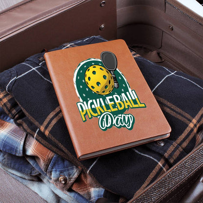 Pickleball Day Sport Game, Graphic - Vegan Leather Journal Notebook