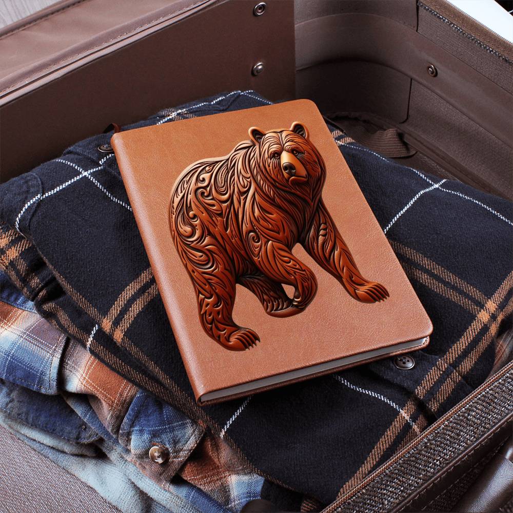 Grizzly Bear, Brown Tooled Leather Graphic, Leather Journal, Leather Notebook