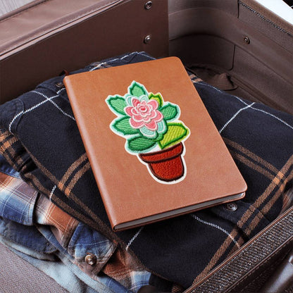 Chenille Iron-On Patch Design, Potted Succulent Flower, Graphic Leather Journal