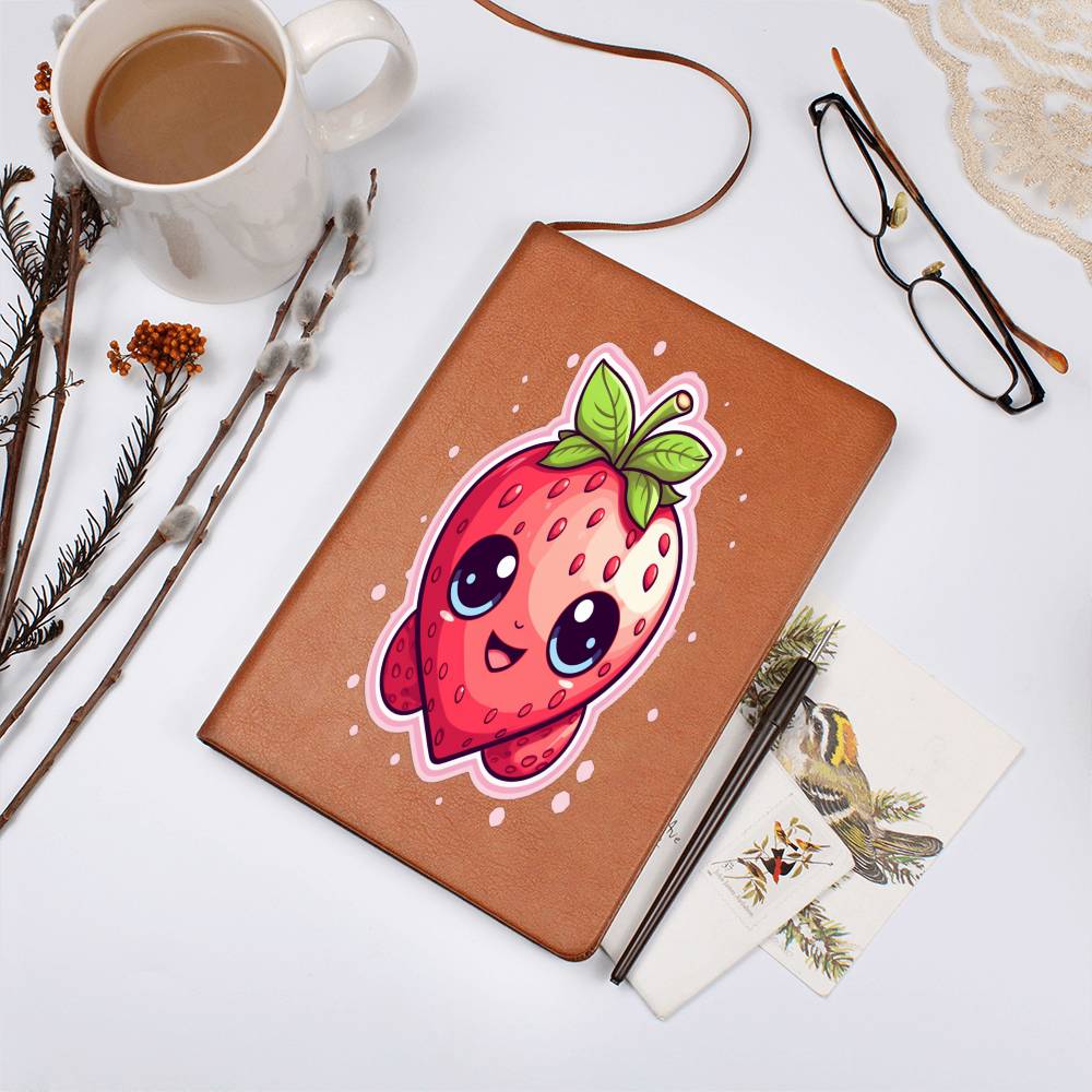 Kawaii Strawberry Adventure - Anime Classic Traditional Japanese Fruit - Otaku Artwork - Vegan Leather Journal Notebook