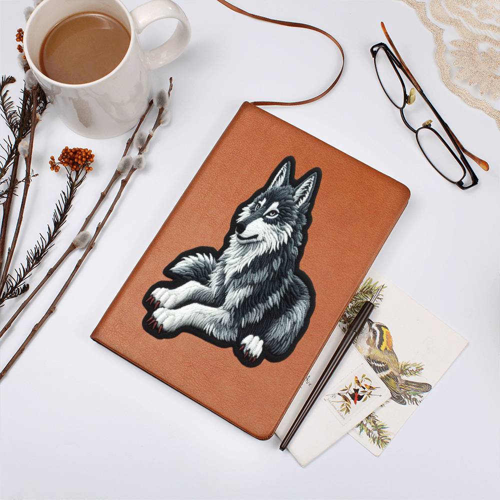 Furry Wolf Animal, Chenille Patch Graphic, Leather Journal, Leather Notebook