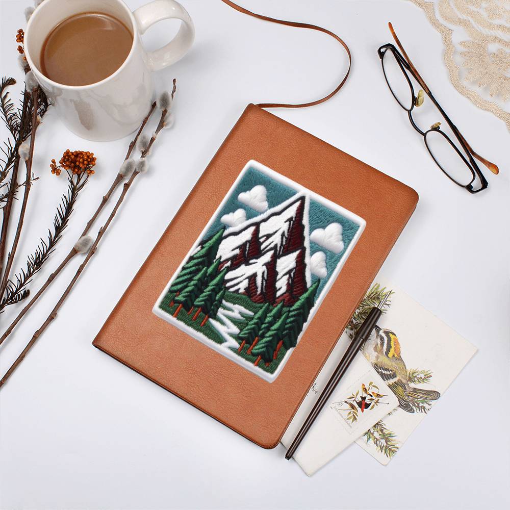 Mountain Outdoor Adventure, Graphic Leather Journal, Leather Notebook