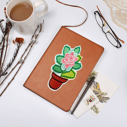 Chenille Iron-On Patch Design, Potted Succulent Flower, Graphic Leather Journal