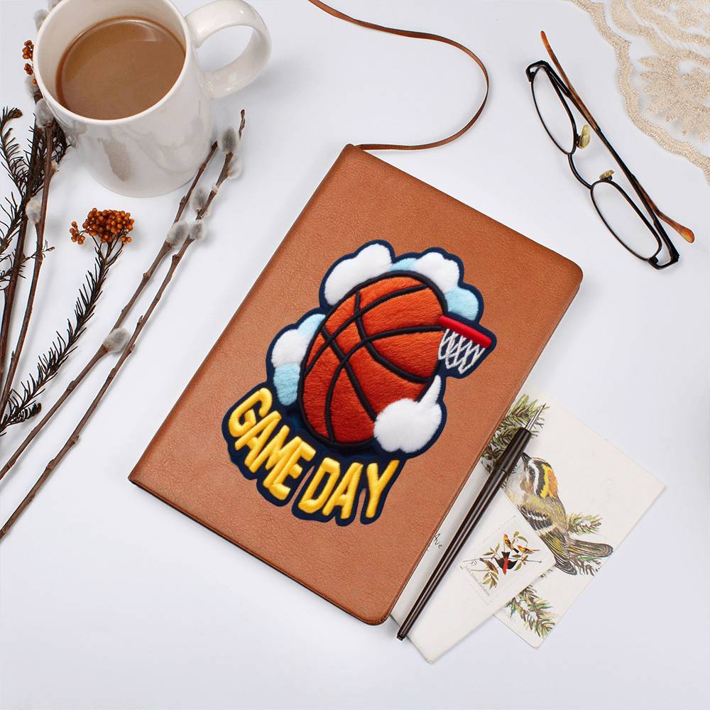 Basketball Game Day, Chenille Patch Graphic, Leather Journal Notebook