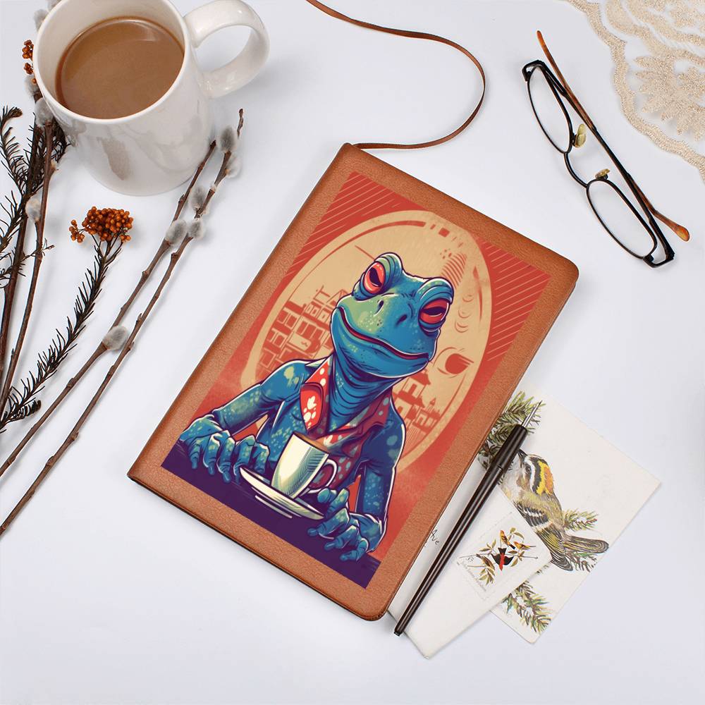 Frog Coffee Drinker Shop old Classic Graphic, Vegan Leather Journal, Leather Notebook