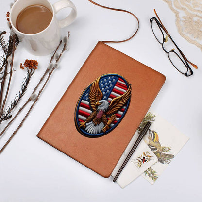 Bald Eagle USA Flag, American Chenille Patch Graphic, Vegan Leather Journal Notebook