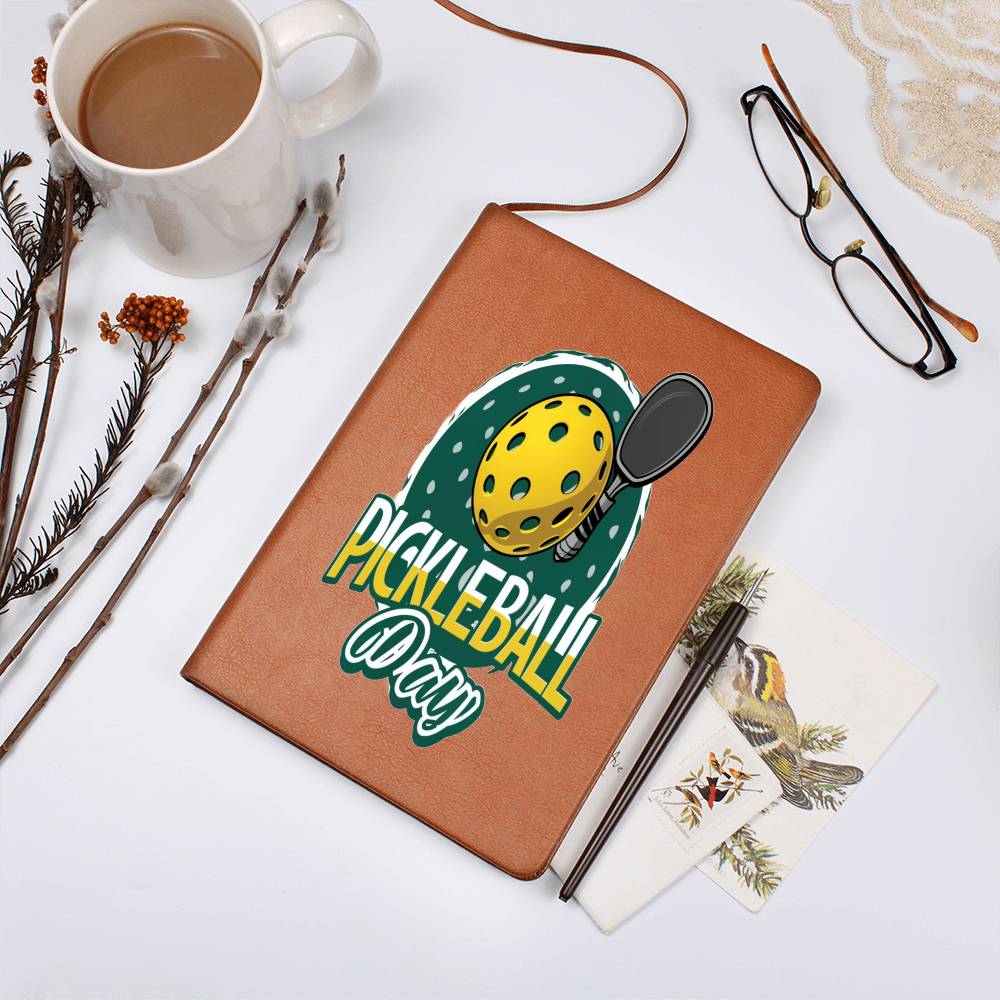 Pickleball Day Sport Game, Graphic - Vegan Leather Journal Notebook