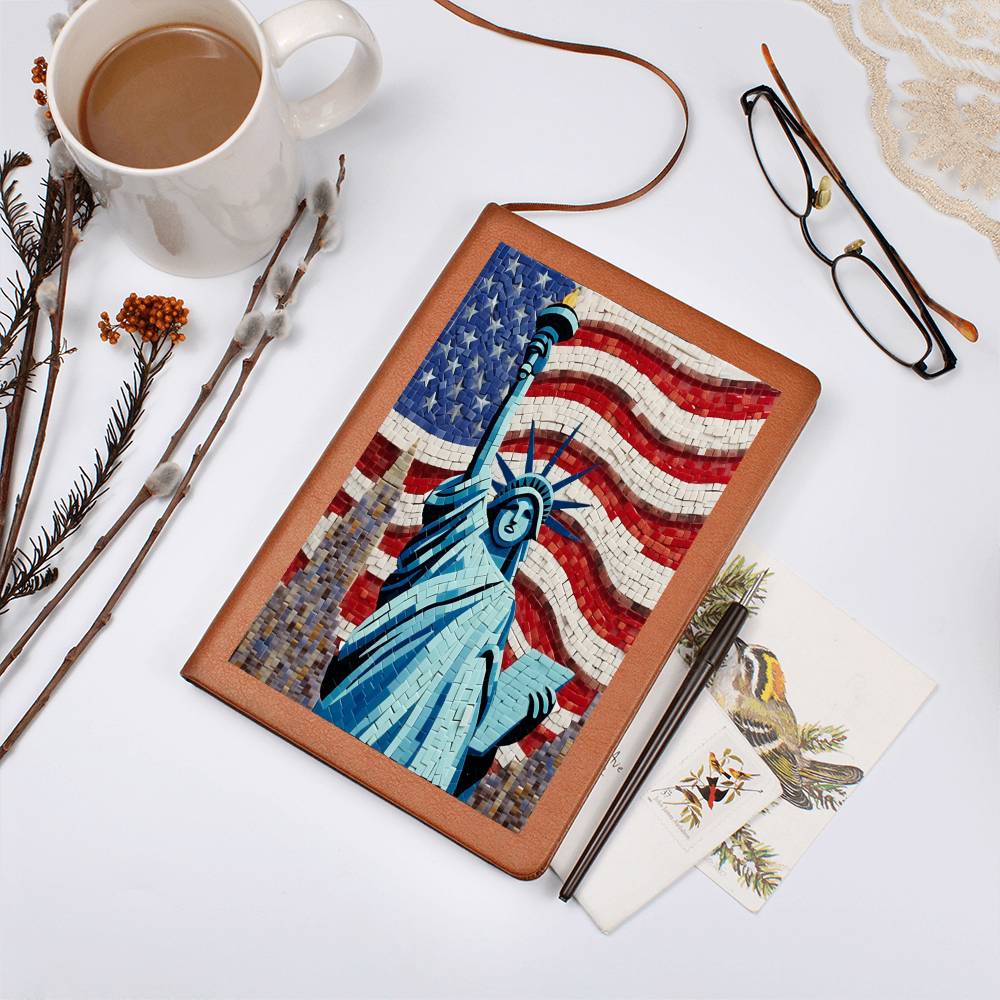 Mosaic Statue Of Liberty USA America Patriotic, Graphic Leather Journal Notebook