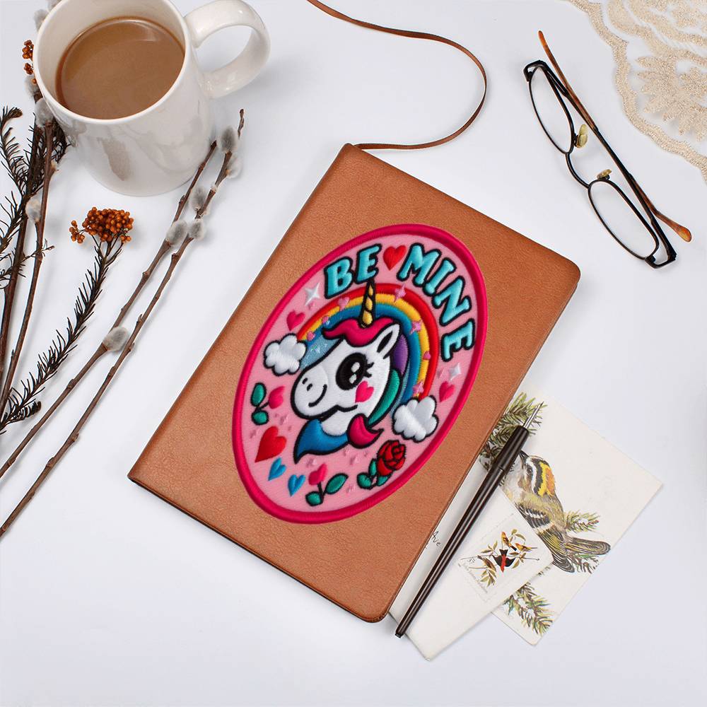 Be Mine, Magic Pony Fantasy, Valentine Chenille Patch Graphic, Leather Journal, Leather Notebook