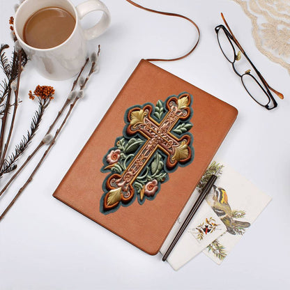 Christian Faith Cross, Chenille Patch Graphic, Vegan Leather Journal Notebook