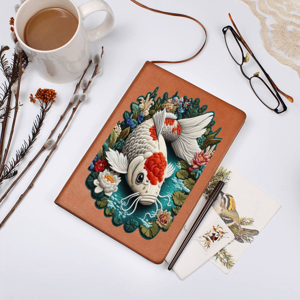 Koi Fish Pond, Graphic Leather Journal, Leather Notebook