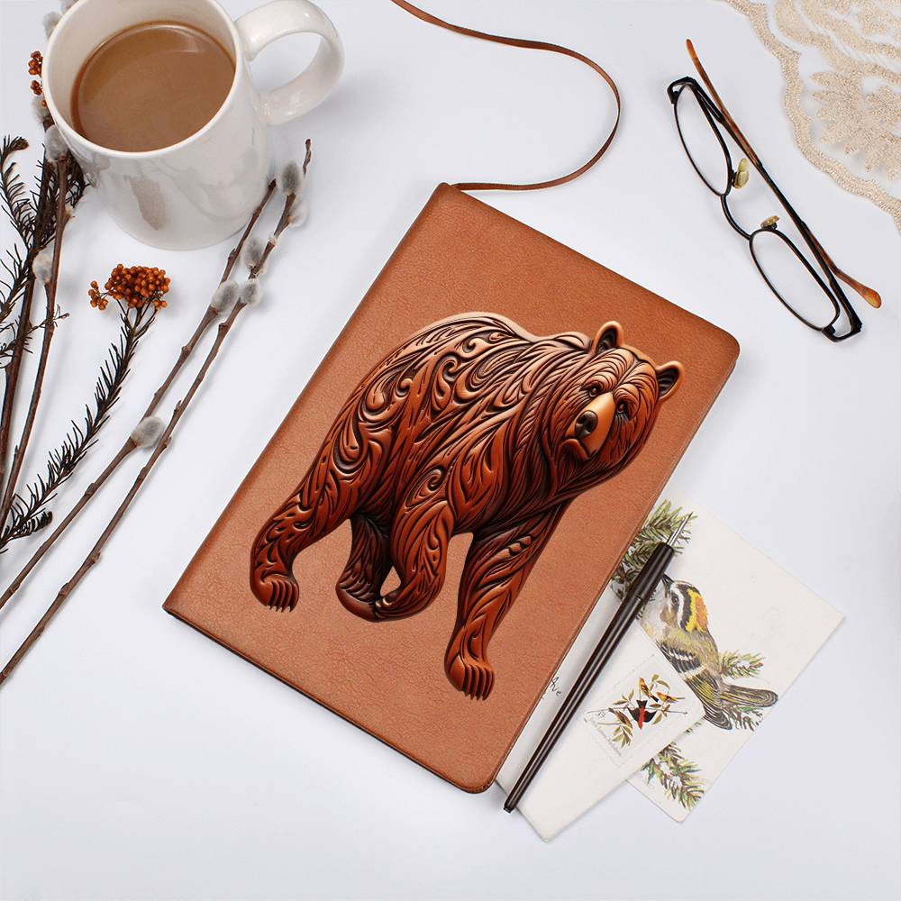 Grizzly Bear, Brown Tooled Leather Graphic, Leather Journal, Leather Notebook